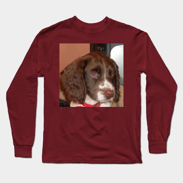 english springer spaniel liver white puppy Long Sleeve T-Shirt by Wanderingangel